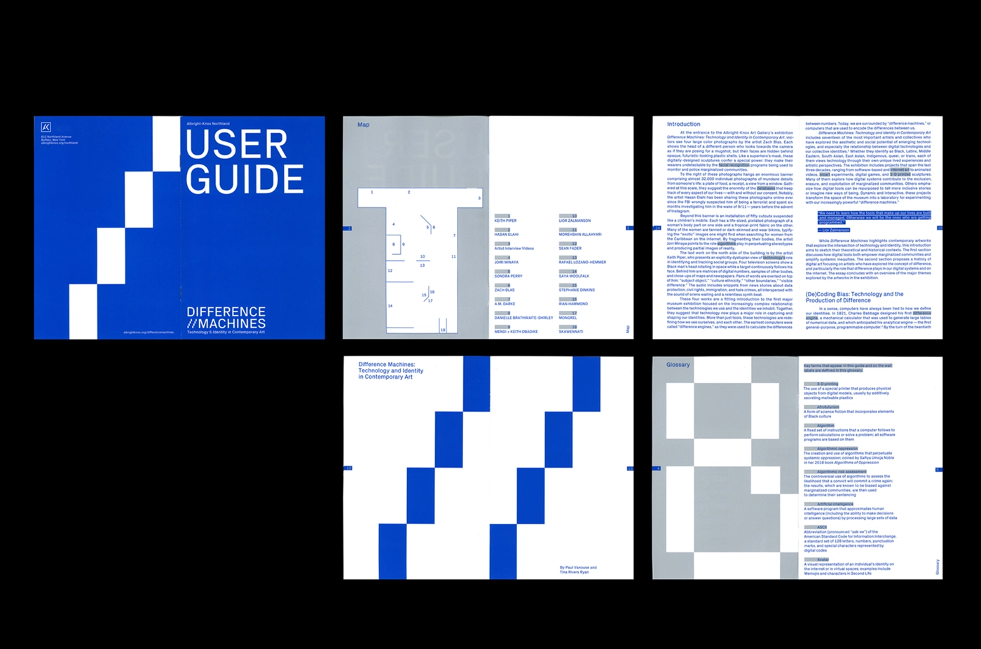 Printed visitor guide for the exhibition Difference Machines: Technology and Identity in Contemporary Art